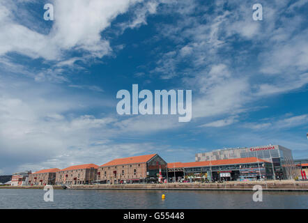 Bassin de Vauban im Hafen von Le Havre, gesäumt von wiederbelebten Lagerhallen, jetzt einkaufen und Ausbildungseinrichtungen, Frankreich Stockfoto