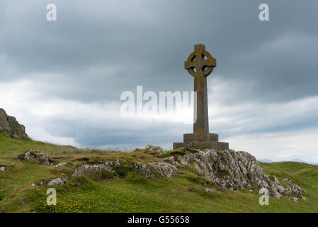 Keltenkreuz auf LLanddwyn Island Stockfoto