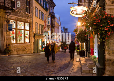 Rue Sous-le-Fort, Altstadt Quebec City, Kanada, "Vieux-Québec" Dämmerung Stockfoto