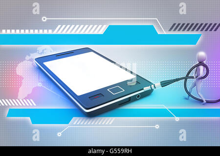 3D Grafik mit stilvollen Mann-Symbol auf einem Smartphone Stockfoto