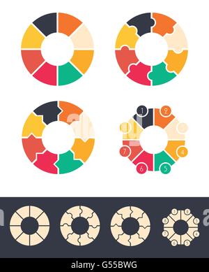 8 Schritte Zyklen Kreise für Infografik setzen farbige und Monocolor-Vektor-Design-illustration Stock Vektor