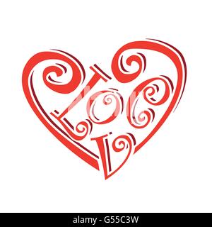 Herz-Symboltext Liebe Konzept Valentinstag Caligraphic Schriftzug Vektor-illustration Stock Vektor