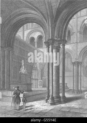 SUSSEX: Chichester Cathedral, Blick in das Presbyterium, antiken print c1842 Stockfoto