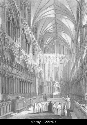 CAMBRIDGESHIRE: Ely Cathedral, The Choir, antique print c1842 Stockfoto