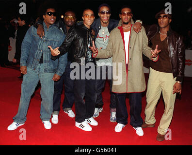 R'n'B Boy Band Damage kommt für die 5. MOBO (Music of Black Origin) Awards im Alexandra Palace in London an. Stockfoto