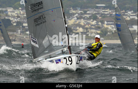 Segeln - Finn Gold Cup - Tag Vier - Falmouth. Ben Ainslie beim Finn Gold Cup in Falmouth. Stockfoto