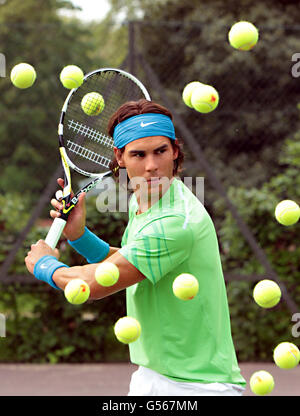 Eine Wachsfigur des Tennisspielers Rafael Nadal im Regents Park, London, bevor er seinen Platz im Madame Tussauds, London, belegte. Stockfoto