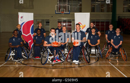 ParalympicsGB Männer Basketball Mannschaft posiert für ein Foto bei der Team-Ankündigung in der Leicester Community Sports Arena. PRESSEVERBAND Foto. Bild Datum: Montag, 20. Juni 2016. Vgl. PA Geschichte PARALYMPICS Basketball. Bildnachweis sollte lauten: Simon Cooper/PA Wire Stockfoto