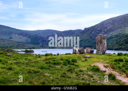 Uragh Stone Circle, Loch Inchiquin, Beara Halbinsel; County Kerry; Irland; Stockfoto