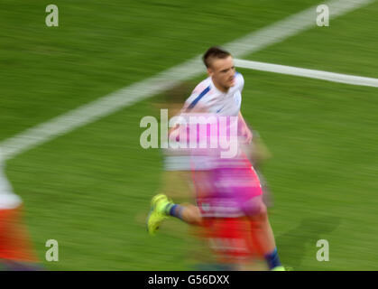 Saint Etienne, Frankreich. 20. Juni 2016.  Jamie Vardy Englands wärmt vor der Euro 2016 Gruppe B-Fußballspiel zwischen England und der Slowakei in Saint-Etienne, Frankreich, 21. Juni 2016. © Xinhua/Alamy Live News Bildnachweis: Xinhua/Alamy Live-Nachrichten Stockfoto