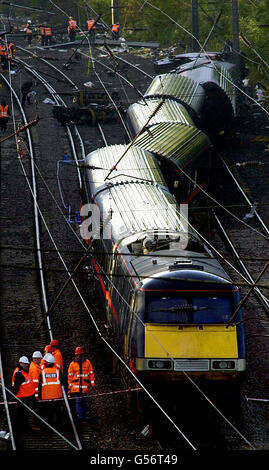 Hatfield Zug-Crash-Szene Stockfoto