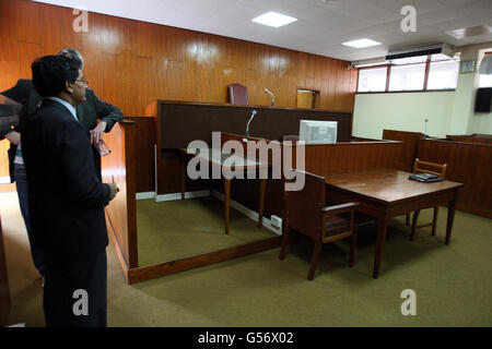 Eine interne Ansicht des Gerichts Nummer fünf am Obersten Gerichtshof in Port Louis, Mauritius, wo zwei Männer in dieser Woche wegen des Mordes an der irischen Staatsbürgerin Michaela McAreavey vor Gericht stehen werden. Stockfoto