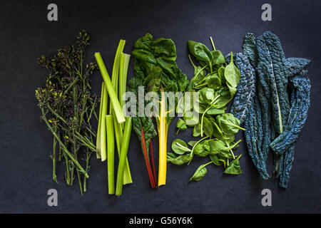 Gemüse für grünen Smoothie, flach legen Draufsicht Stockfoto