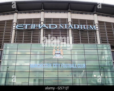 Etihad Stadium The Colin Bell Stand Eingang Stockfoto