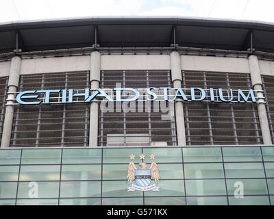 Etihad Stadium The Colin Bell Stand Eingang Stockfoto