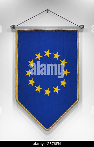 Wimpel mit EU-Flagge. 3D Illustration mit sehr detaillierten Textur. Stockfoto