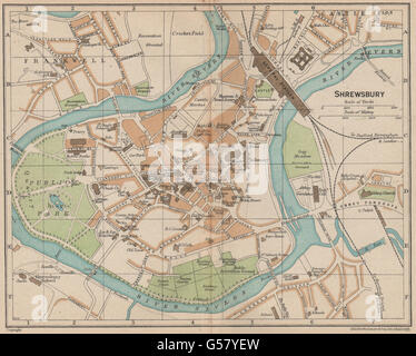 SHREWSBURY. Karte Stadtplan Vintage Stadt. Shropshire, 1936 Stockfoto