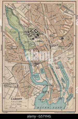 CARDIFF. Karte Stadtplan Vintage Stadt. Wales, 1936 Stockfoto