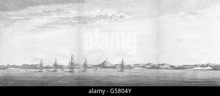 Argentinien: Blick von der Bucht von St. Julian. Schiffe (Anson), antiken Drucken 1750 Stockfoto