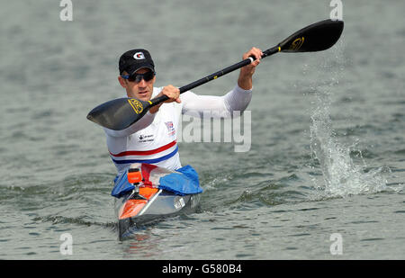 Tim Brabants, Mitglied des Teams GB von CANoe Sprint, der im Rahmen der Ankündigung des Teams GB Canoe Sprint im Eton College Rowing Center in Windsor an den Start gehen wird. Stockfoto