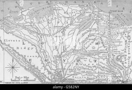 Ägypten: Suez, Karte des Isthmus von. Zeigt den Verlauf des Suez-Kanals 1870 Stockfoto