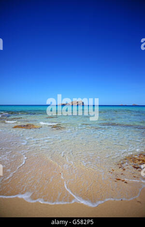 Cala Conta Strand (Platges de Comte und Cala Compte) in Ibiza, Balearen, Spanien Stockfoto