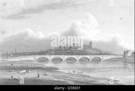 LANCASHIRE: Neue Brücke, Lancaster (Westall), antique print 1834 Stockfoto