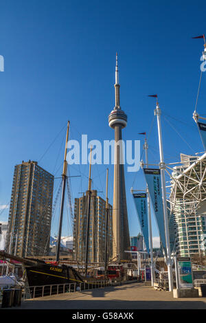 Der CN Tower in Toronto, CN Tower ist der weltweit 9. höchste frei stehende Struktur und schwebt hoch über Toronto, Ontario, Kanada Stockfoto