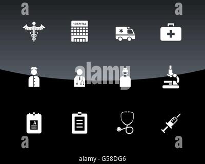 Krankenhaus-Symbole auf schwarzem Hintergrund. Stock Vektor