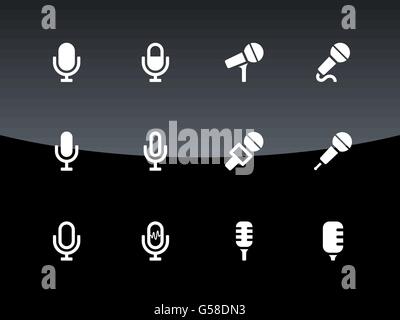 Mikrofon-Symbole auf schwarzem Hintergrund. Stock Vektor