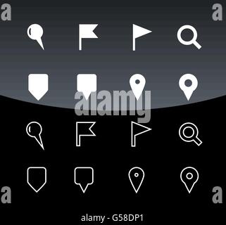 GPS und Navigation Icons auf schwarzem Hintergrund. Stock Vektor