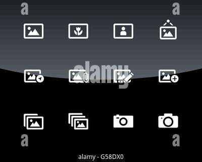 Fotos und Kamera-Icons auf schwarzem Hintergrund. Stock Vektor