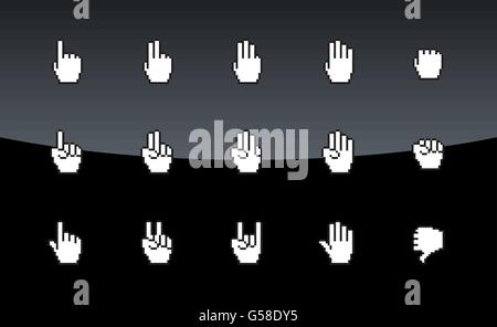 Pixel-Cursor-Symbole Maus Hände. Stock Vektor