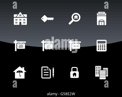 Immobilien-Symbole auf schwarzem Hintergrund. Stock Vektor