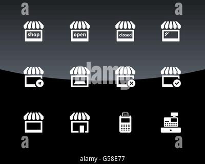 Shop-Symbole auf schwarzem Hintergrund. Stock Vektor