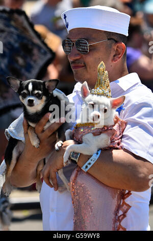 Teilnehmer marschieren in der 34. jährlichen Mermaid Parade Coney Island Stockfoto