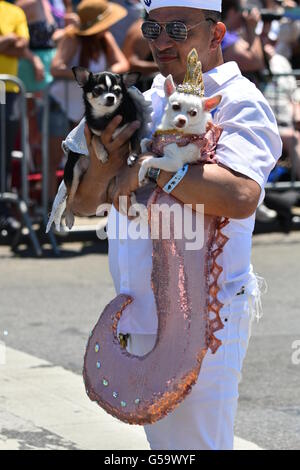 Teilnehmer marschieren in der 34. jährlichen Mermaid Parade Coney Island Stockfoto