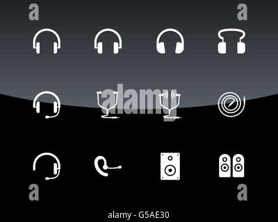 Kopfhörer-Symbole auf schwarzem Hintergrund. Stock Vektor