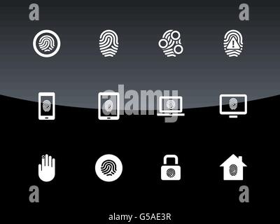 Fingerabdruck-Symbole auf schwarzem Hintergrund. Stock Vektor