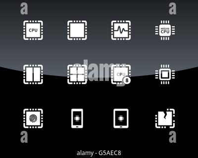 CPU-Symbole auf schwarzem Hintergrund. Stock Vektor