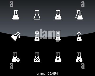 Medizinische Labor Kolben Symbole auf schwarzem Hintergrund. Stock Vektor