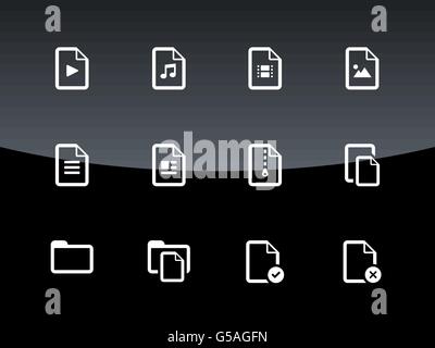 Satz von Dateien Symbole auf schwarzem Hintergrund. Stock Vektor