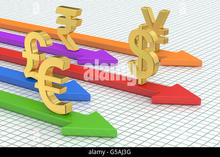 Geld-Konzept, globalen Währungen. 3D-Rendering Stockfoto