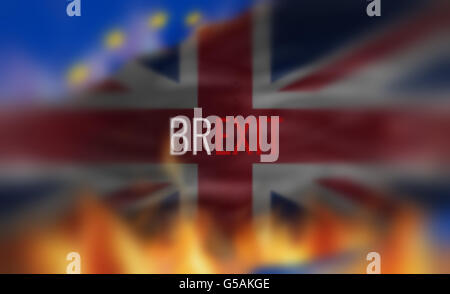 Brexit United Kingdom Fire Flammen Hintergrund Stockfoto