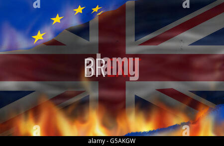 Brexit United Kingdom Fire Flammen Hintergrund Stockfoto