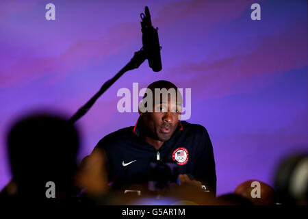 Kobe Bryant von USA Basketball während ihrer Pressekonferenz vor dem Turnier im Main Press Centre im Olympic Park, London. Stockfoto