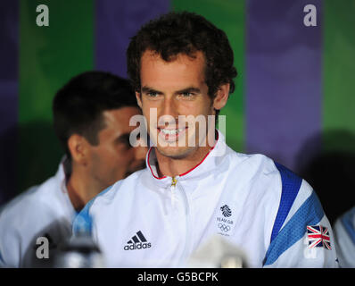 Olympische Spiele In London - Aktivitäten Vor Den Spielen - Mittwoch. Andy Murray aus Großbritannien während der GB-Pressekonferenz des Teams im All England Lawn Tennis and Croquet Club, Wimbledon, London. Stockfoto