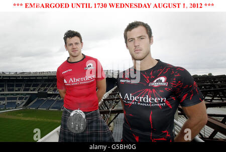 Edinburgh's Nick De Luca (links) und Tim Visser bei einem Kit Launch im Murrayfield Stadium, Murrayfield. Stockfoto