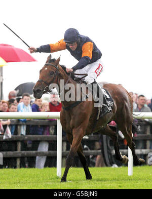 Rebel Fitz unter Davy Russell gewinnt das Guinness Galway Hurdle Handicap beim Guinness Galway Hurdle Handicap Day des Galway Summer Festival auf der Galway Racecourse, Ballybrit. Stockfoto