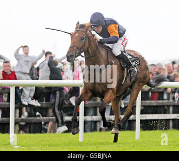 Rebel Fitz unter Davy Russell gewinnt das Guinness Galway Hurdle Handicap beim Guinness Galway Hurdle Handicap Day des Galway Summer Festival auf der Galway Racecourse, Ballybrit. Stockfoto